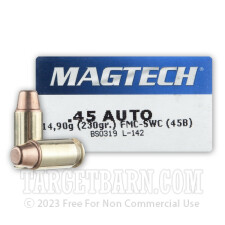 Magtech 45 ACP Ammunition - 50 Rounds of 230 Grain FMC-SWC