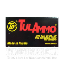 Tula 223 Remington Ammunition - 1000 Rounds of 75 Grain HP