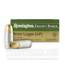 Remington Golden Saber 9mm Luger Ammunition - 25 Rounds of +P 124 Grain JHP