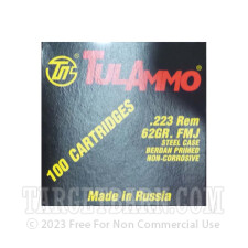 Tula 223 Remington Ammunition - 100 Rounds of 62 Grain FMJ