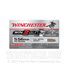 Winchester Win3Gun 5.56 NATO Ammunition - 20 Rounds of 55 Grain FMJ