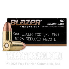 Blazer Brass Reduced Recoil 9mm Ammunition - 50 Rounds of 100 Grain FMJ