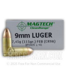 Magtech Clean Range 9mm Luger Ammunition - 50 Rounds of 115 Grain FEB