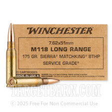 Winchester Service Grade 7.62x51 Ammunition - 20 Rounds of 175 Grain HPBT MatchKing M118LR