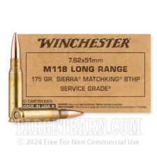Winchester Service Grade 7.62x51 Ammunition - 20 Rounds of 175 Grain HPBT MatchKing M118LR