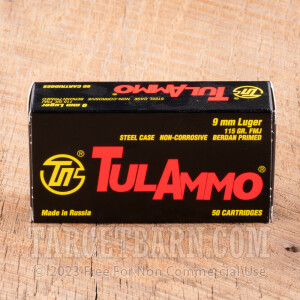 Tula 9mm Luger Ammunition - 1000 Rounds of 115 Grain FMJ