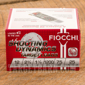 Fiocchi Shooting Dynamics 12 Gauge Ammunition - 250 Rounds of 2-3/4” 1-1/8 oz #7.5 Shot