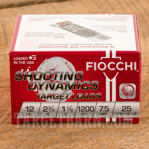 Fiocchi Shooting Dynamics 12 Gauge Ammunition - 250 Rounds of 2-3/4” 1-1/8 oz #7.5 Shot