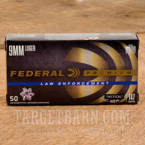 Federal Premium Law Enforcement 9mm Luger Ammunition - 50 Rounds of 147 Grain HST JHP