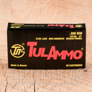 Tula 308 Winchester Ammunition - 500 Rounds of 165 Grain SP