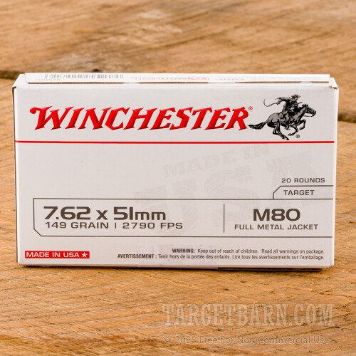 Winchester 7 62x51 149 grain fmj m80 20 rounds