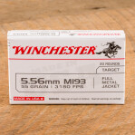 Winchester USA 5.56x45 Ammunition - 20 Rounds of 55 Grain FMJ M193