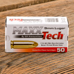 MAXXTech Brass 9mm Ammunition - 50 Rounds of 115 Grain FMJ