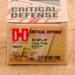 Hornady Critical Defense 38 Special +P Ammunition - 250 Rounds of 110 Grain FTX
