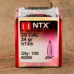 .204" Hornady 204 Caliber Bullets - 100 Qty - 24 Grain NTX Polymer-Tipped 