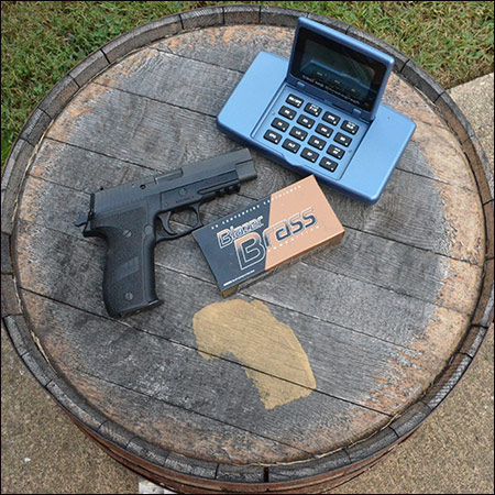 Pistol and chronograph used to measure power factor