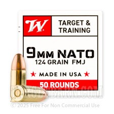 Winchester USA 9mm NATO Ammunition - 50 Rounds of 124 Grain FMJ