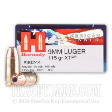 Hornady American Gunner 9mm Ammunition - 250 Rounds of 115 Grain XTP