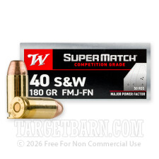Winchester Super Match Major Power Factor 40 S&W Ammunition - 500 Rounds of 180 Grain FMJ FN