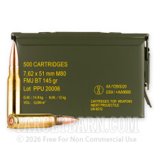 Prvi Partizan 7.62x51 Ammunition in Ammo Can - 500 Rounds of 145 Grain FMJBT