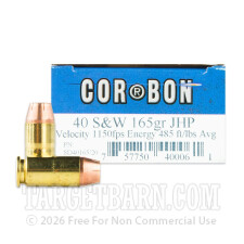 Corbon 40 S&W Ammunition - 20 Rounds of 165 Grain JHP