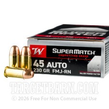 Winchester Super Match Major Power Factor 45 ACP Ammunition - 50 Rounds of 230 Grain FMJ RN