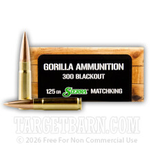 Gorilla 300 AAC Blackout Ammunition - 20 Rounds of 125 Grain Sierra Matchking