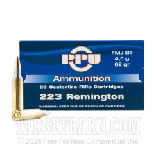 Prvi Partizan 223 Remington Ammunition - 20 Rounds of 62 Grain FMJ BT
