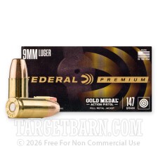 Federal Gold Medal Action Pistol 9mm Ammunition - 50 Rounds of 147 Grain TMJ FN