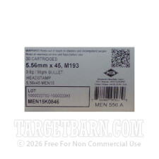 MEN 5.56 NATO Ammunition - 510 Rounds of 56 Grain FMJ