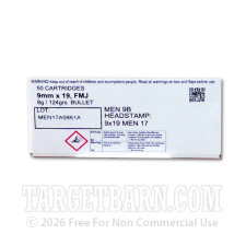 MEN 9mm Luger Ammunition - 1000 Rounds of 124 Grain FMJ