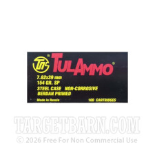 Tula 7.62x39 Ammunition - 100 Rounds of 154 Grain SP