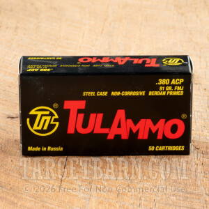 Tula Ammo 380 ACP Ammunition - 1000 Rouds of 91 Grain FMJ