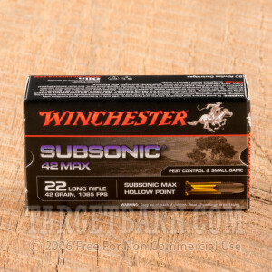 Winchester Subsonic Max 22 LR Ammunition - 50 Rounds of 42 Grain LHP