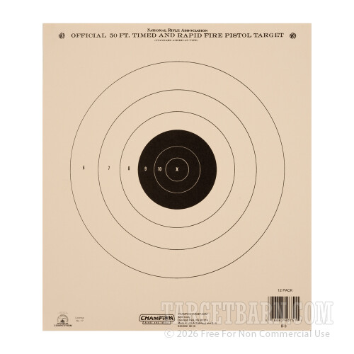 Champion Precision NRA Bullseye Competition B-3 50 Foot Timed & Rapid ...