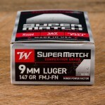 Winchester Super Match Minor Power Factor 9mm Ammunition - 500 Rounds of 147 Grain FMJ FN