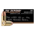 Blazer Brass Reduced Recoil 9mm Ammunition - 50 Rounds of 100 Grain FMJ