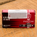 Fiocchi 25 ACP Ammunition - 1000 Rounds of 50 Grain FMJ