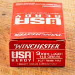 Winchester USA Ready 9mm Ammunition - 50 Rounds of 115 Grain FMJ FN